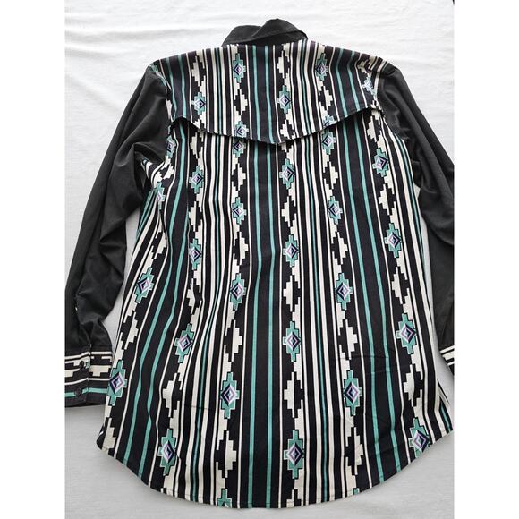 VTG Steer West Button Down Long Sleeve Aztec Shirt Made in USA Size L - Picture 10 of 11